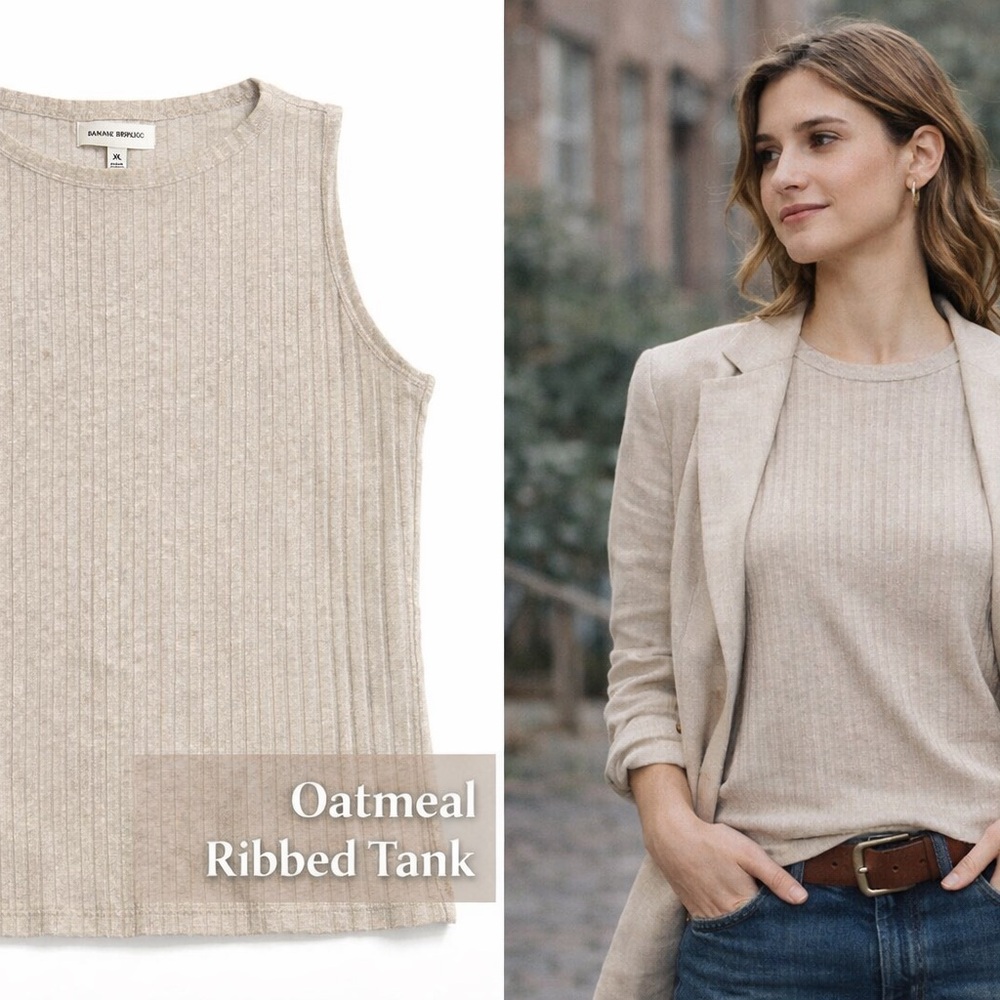 Banana Republic Women’s Ribbed Sleeveless Tank Top | Oatmeal | Size XL